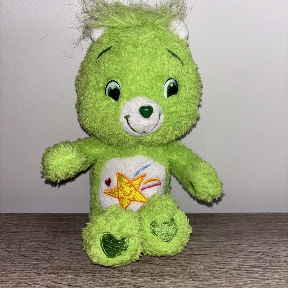 Vintage 2007 Care Bear Oopsy Bear Green Shooting Star Stuffed Plush 9”